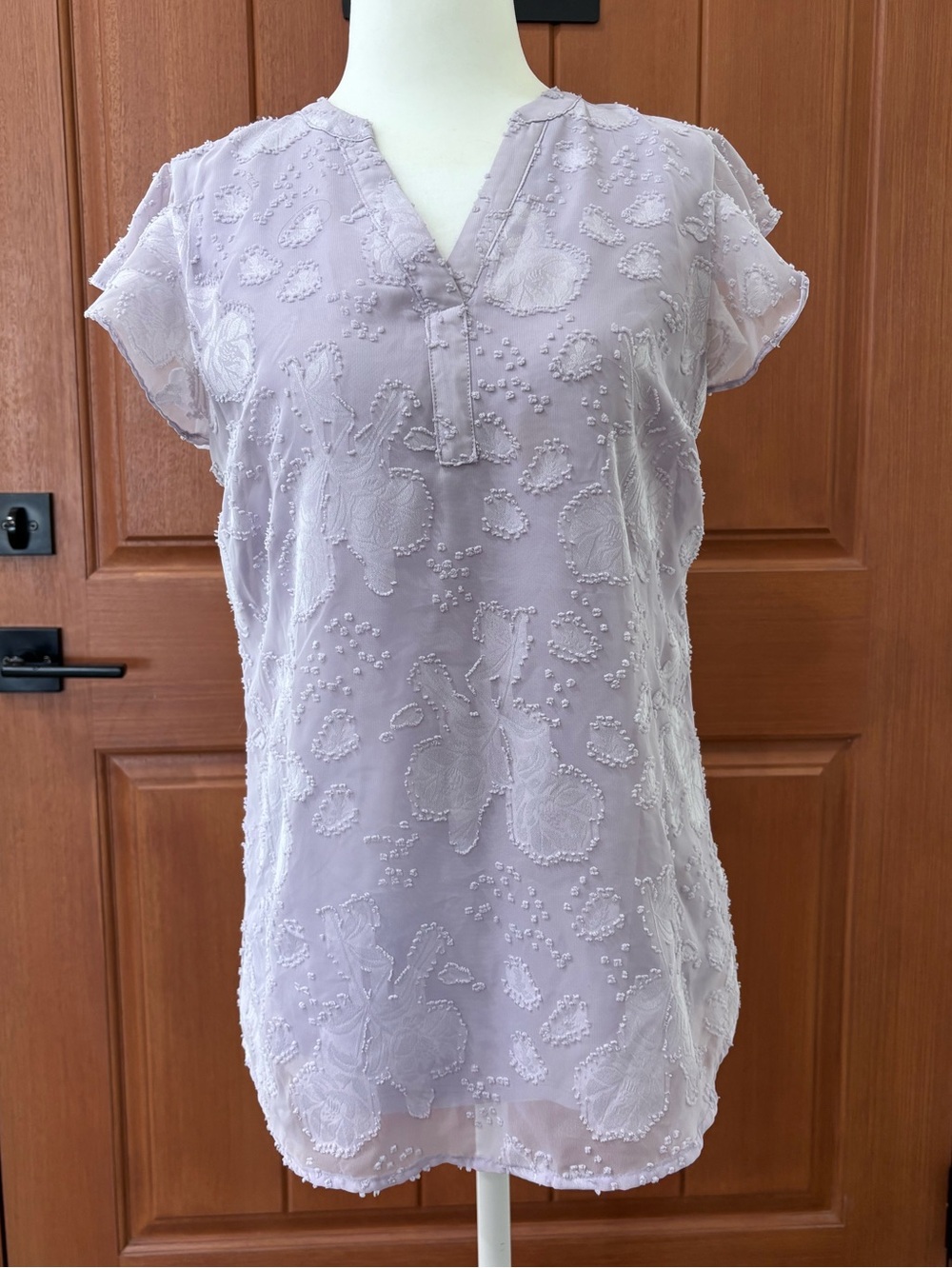 ELLA Lavender Swiss Dot Embroidered Sheer Blouse XS